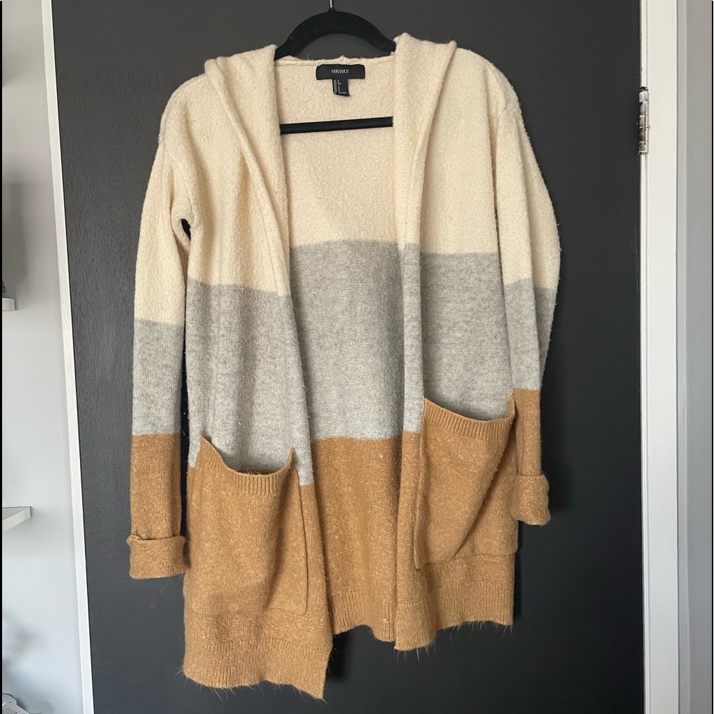Forever 21 Hooded Striped Cardigan - Size Small